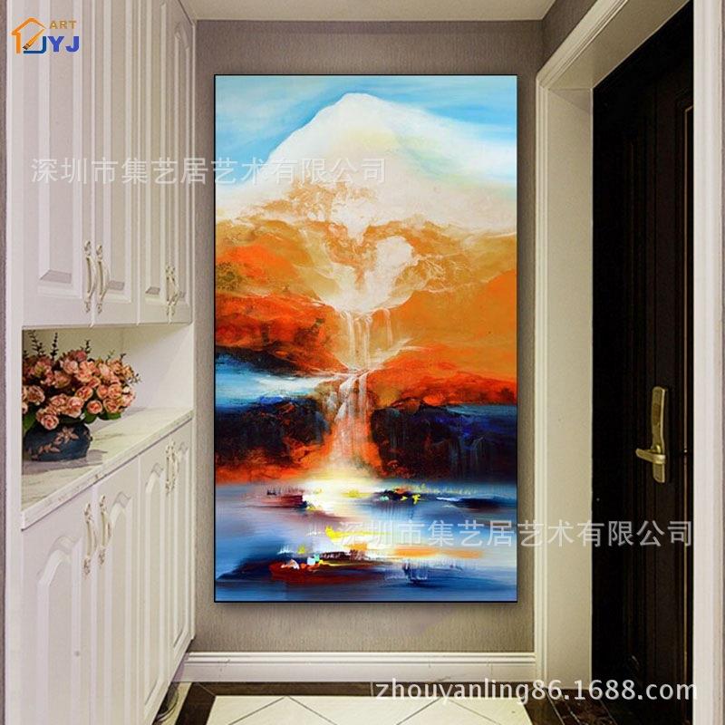 高山流水手绘油画抽象装饰画玄关客厅挂画酒店样板房墙画商用装饰