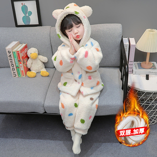 女童加厚睡衣冬季儿童卡通保暖家居服双层套装女孩宝宝公主睡衣冬