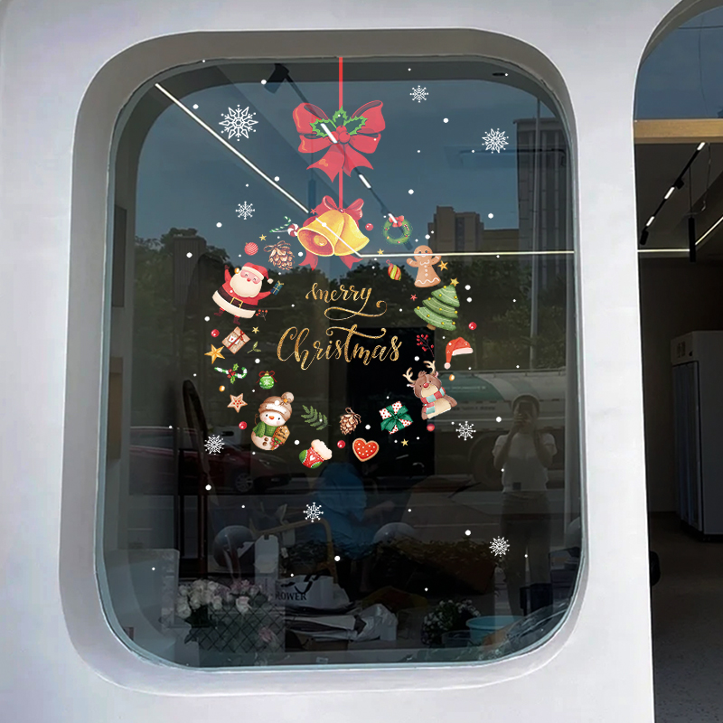 耶诞节静电贴耶诞花环装扮场景氛围布置橱窗玻璃门贴纸元旦装饰