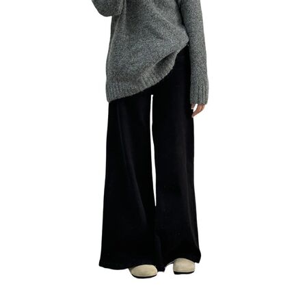 梨形身材加绒裤子女秋冬季大码黑色牛仔裤阔腿宽松不贴腿微喇叭裤