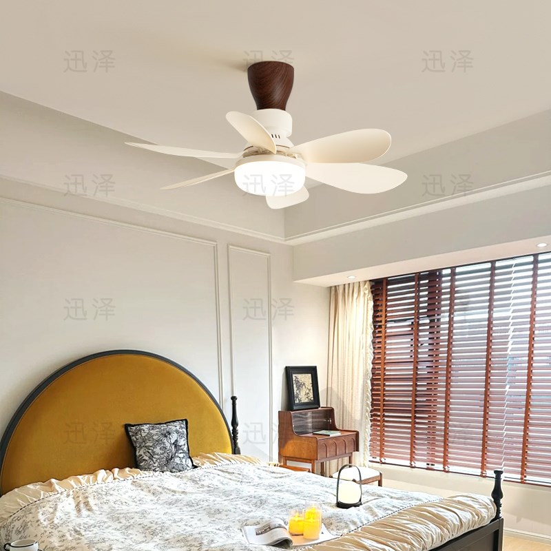 奶油风风扇灯法式餐厅灯中古吊扇灯小尺寸阳台灯书房灯次卧卧室灯