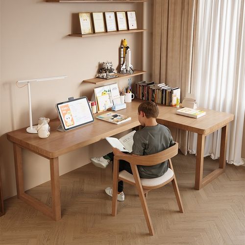 新款实木口字腿转角书桌家用L型电脑桌办公写字学习桌卧室工作台