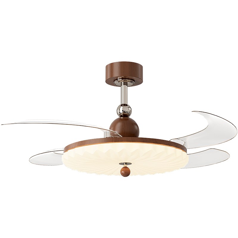 风扇灯餐厅隐形吊扇灯新款大风力42寸胡桃木纹复古中古风电扇一体