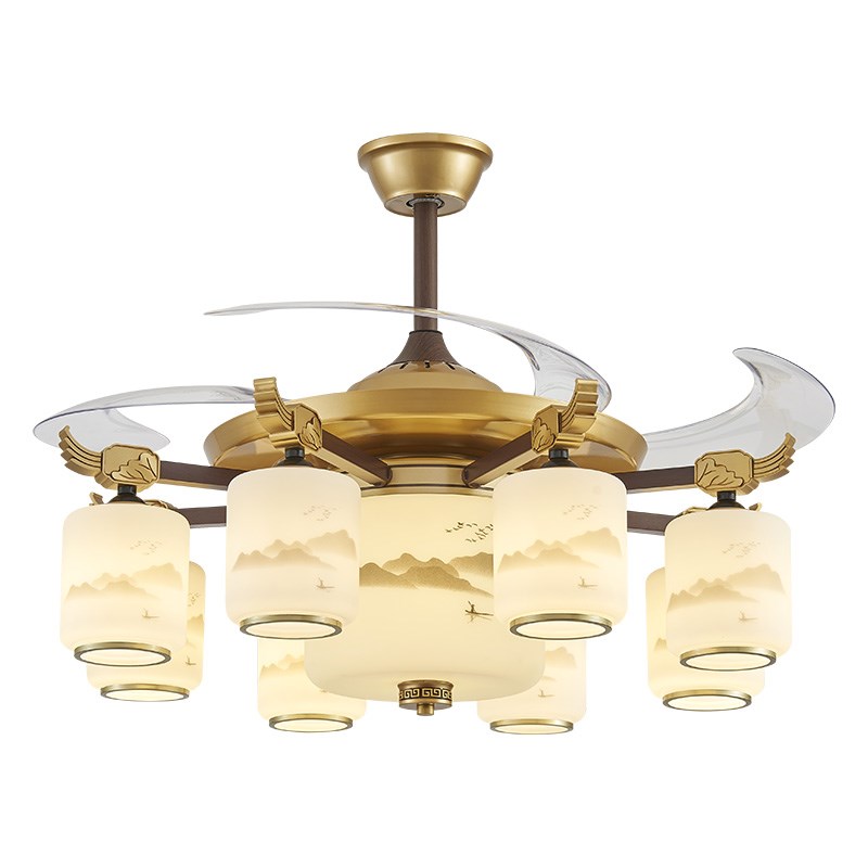 新中式吊灯客厅风扇灯吸顶餐厅吊扇灯隐形一体中山灯具2024年新款