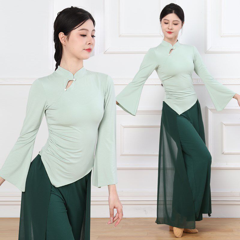 舞蹈服形体服旗袍领练功古典舞民族舞中国舞飘逸喇叭袖表演服上衣