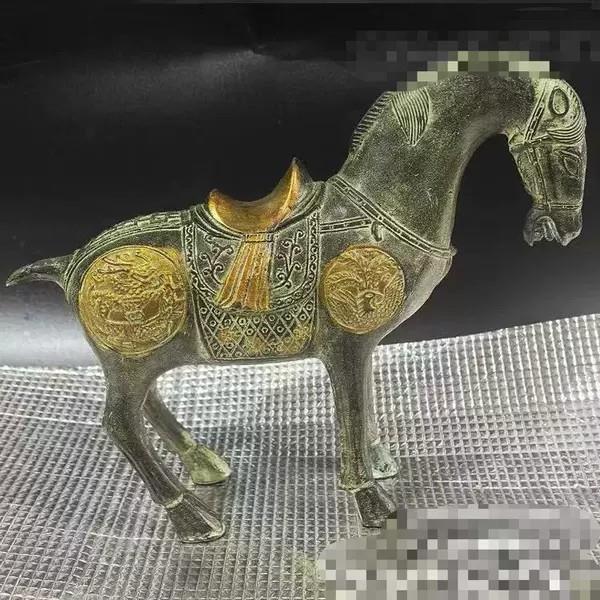 古玩杂项仿古铜器青铜鎏金唐马大号摆件 青铜书房居家摆件