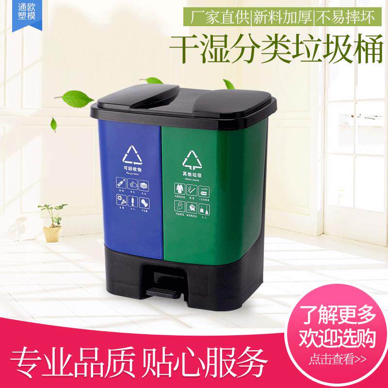 干湿分类垃圾桶 家用脚踏式户外30L 环卫双桶带盖塑料双色垃圾箱