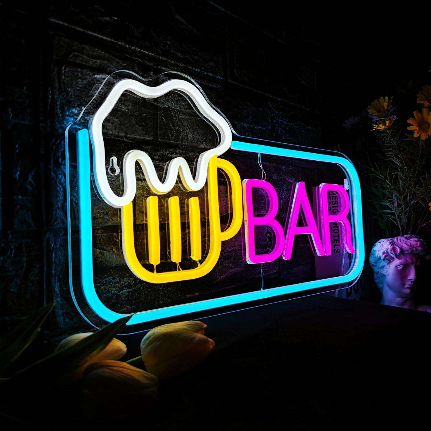 跨境亚马逊TEAM LED霓虹灯鸡尾酒bar酒吧餐厅酒柜装饰酒杯