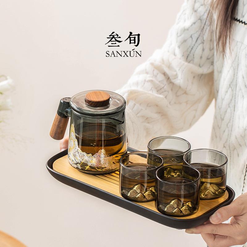 叁旬千里江山泡茶壶套装大容量玻璃茶具家用高档轻奢懒人喝茶神器