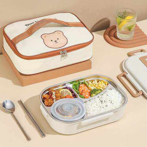 跨境304不锈钢饭盒学生上班保温食堂便携分格便当加热便当快餐盒