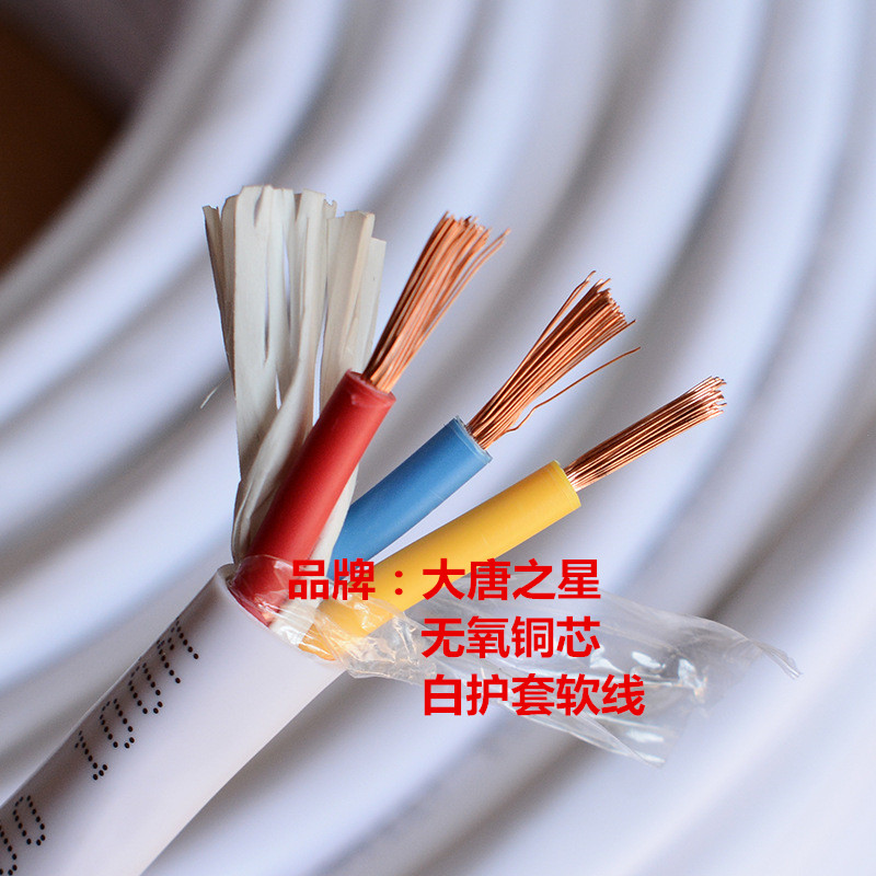 大唐之星RVV白色护套线2 3 4芯2x0.5/0.75/1.0/1.5/2.5/平方100米