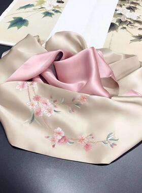 桑蚕丝围巾粤绣广绣丝巾真丝刺绣围巾送妈妈女秋冬季旗袍披肩丝绸