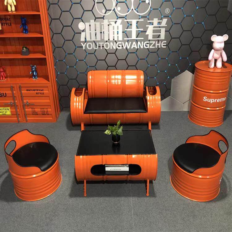 酒吧桌椅组合 油桶沙发ktv铁艺茶几服装店创意工业风复古卡座沙发