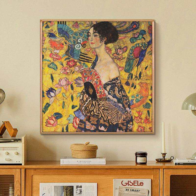 世界名画克里姆特油画多巴胺黄装饰画客厅画现代艺术卧室美女挂画