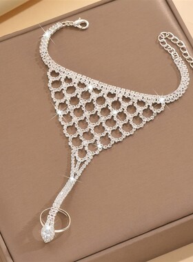 欧美时尚配饰 个性网格水钻连指手背链 潮流气质满钻配饰