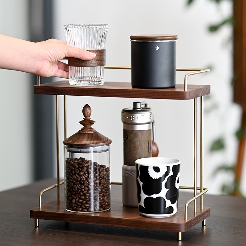 杯子收纳置物架黑胡桃木双层杯架咖啡杯水杯收纳架实木马克杯架