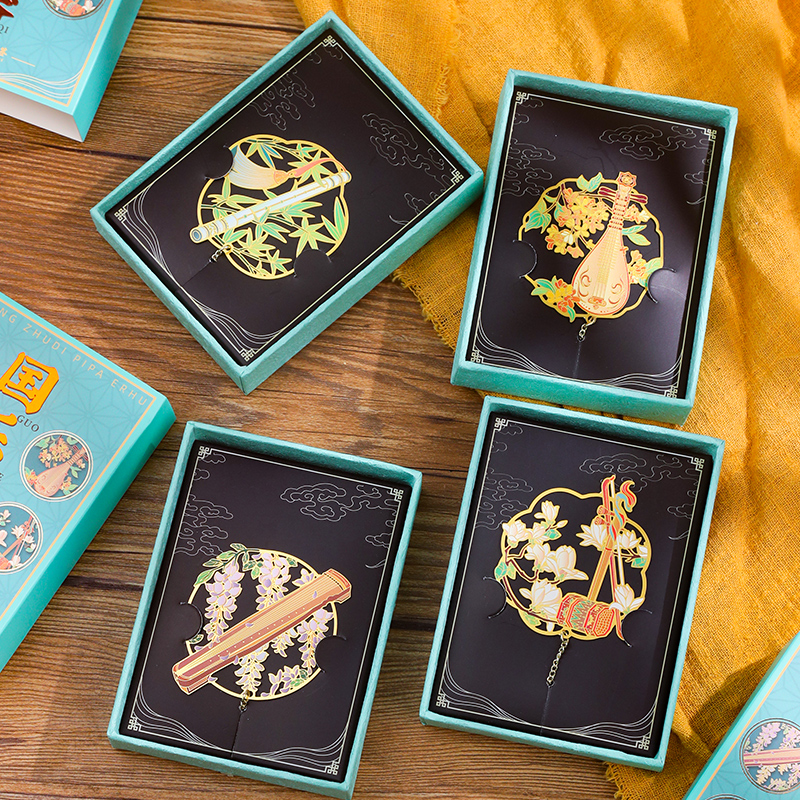 韵轩国乐四器精致镂空金属艺术书签中国风复古典琵琶古筝竹笛二胡