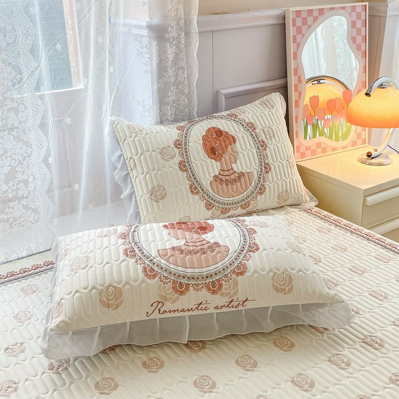 夏季印花床裙乳胶冰丝凉席三件套公主风床单空调床垫席子水洗折叠