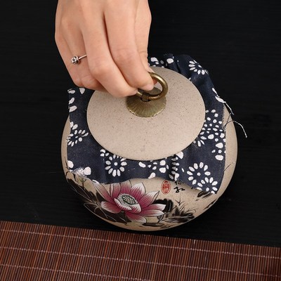 粗陶茶叶罐大号荷花陶瓷茶罐储物罐食品罐子绿茶红茶花茶密封罐子