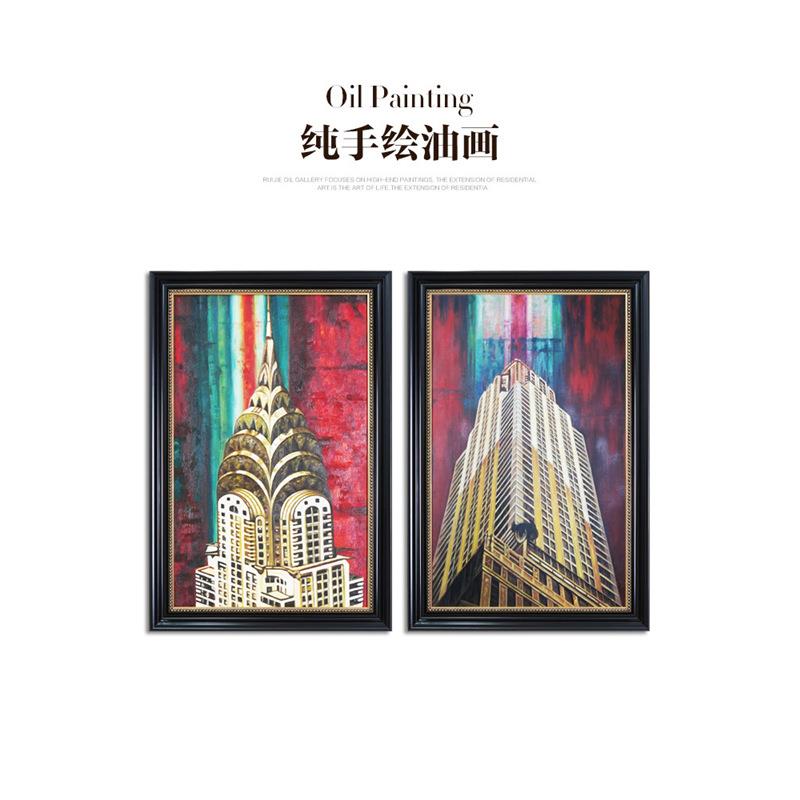 瑞杰 手绘油画《帝国大厦》 美式新古典建筑画 客厅摩登复古挂画