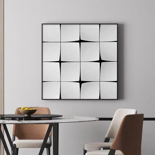 简约玄关入户装饰画抽象格子客厅挂画走廊过道黑白灰风格抽象壁画