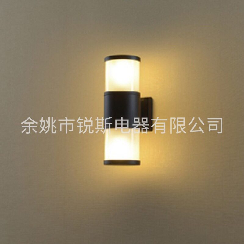 工厂批发户外双头壁灯铝制玻璃照明灯E27圆柱形室外墙壁装饰灯