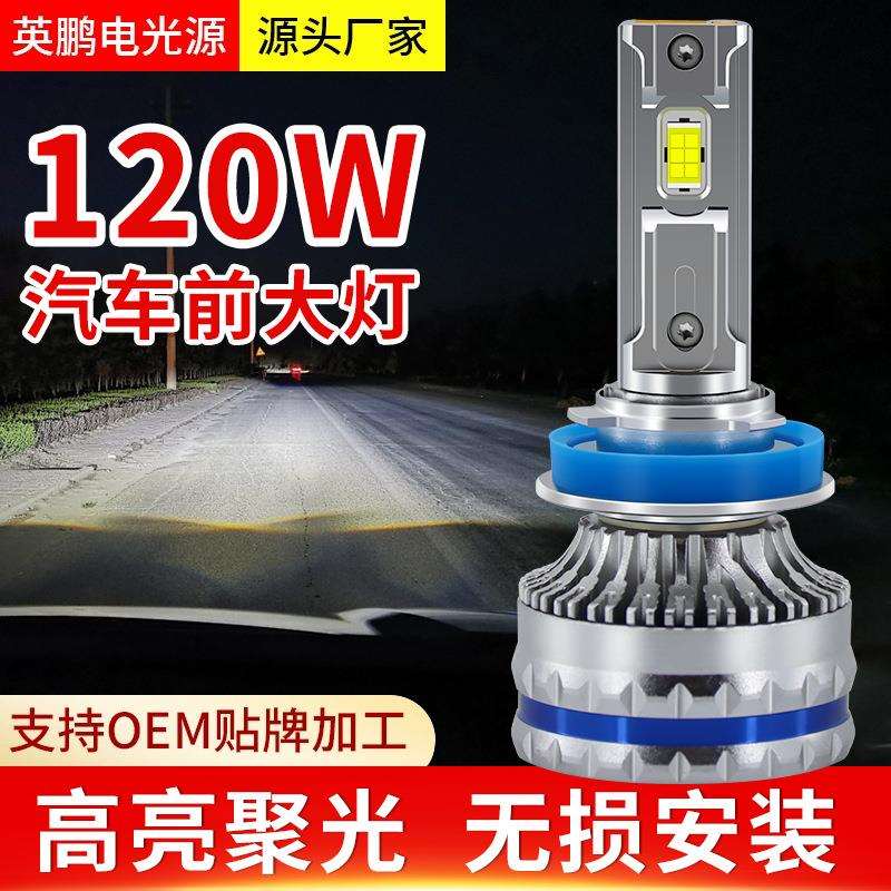 汽车led大灯双铜管H7大功率120W高亮聚光解码改装汽车前大灯