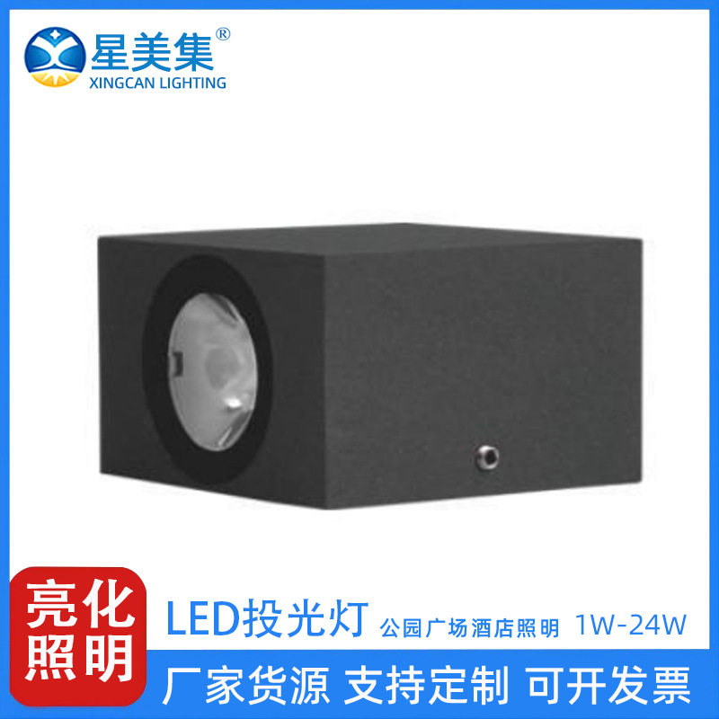 1W3W24W户外防水LED双向一束光壁灯围墙灯公园别墅景区明装步道灯