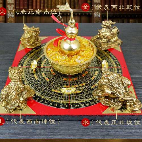 格蔷铜制聚财阵葫芦龙龟金蟾貔貅罗盘麒麟风水聚宝盆家居店铺摆件