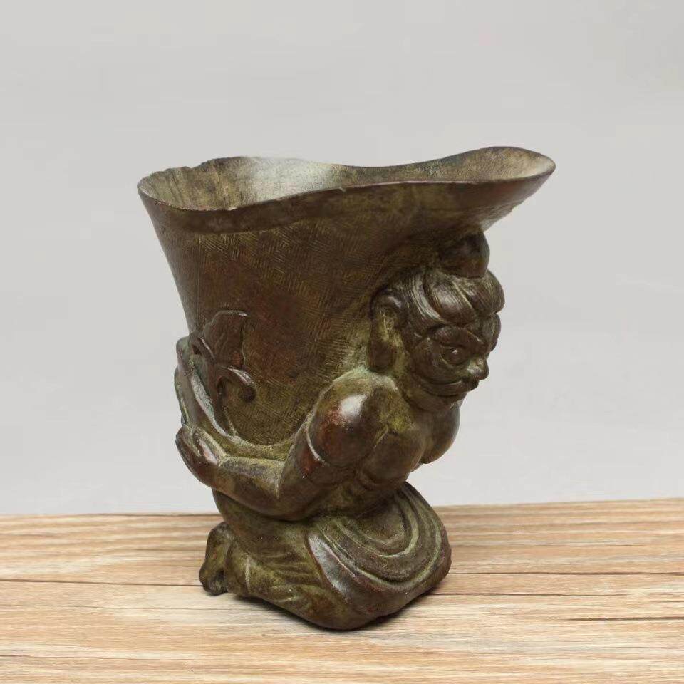 古玩杂项仿古仿铜仿古 酒杯摆件居家装饰小摆件乡下收老物件