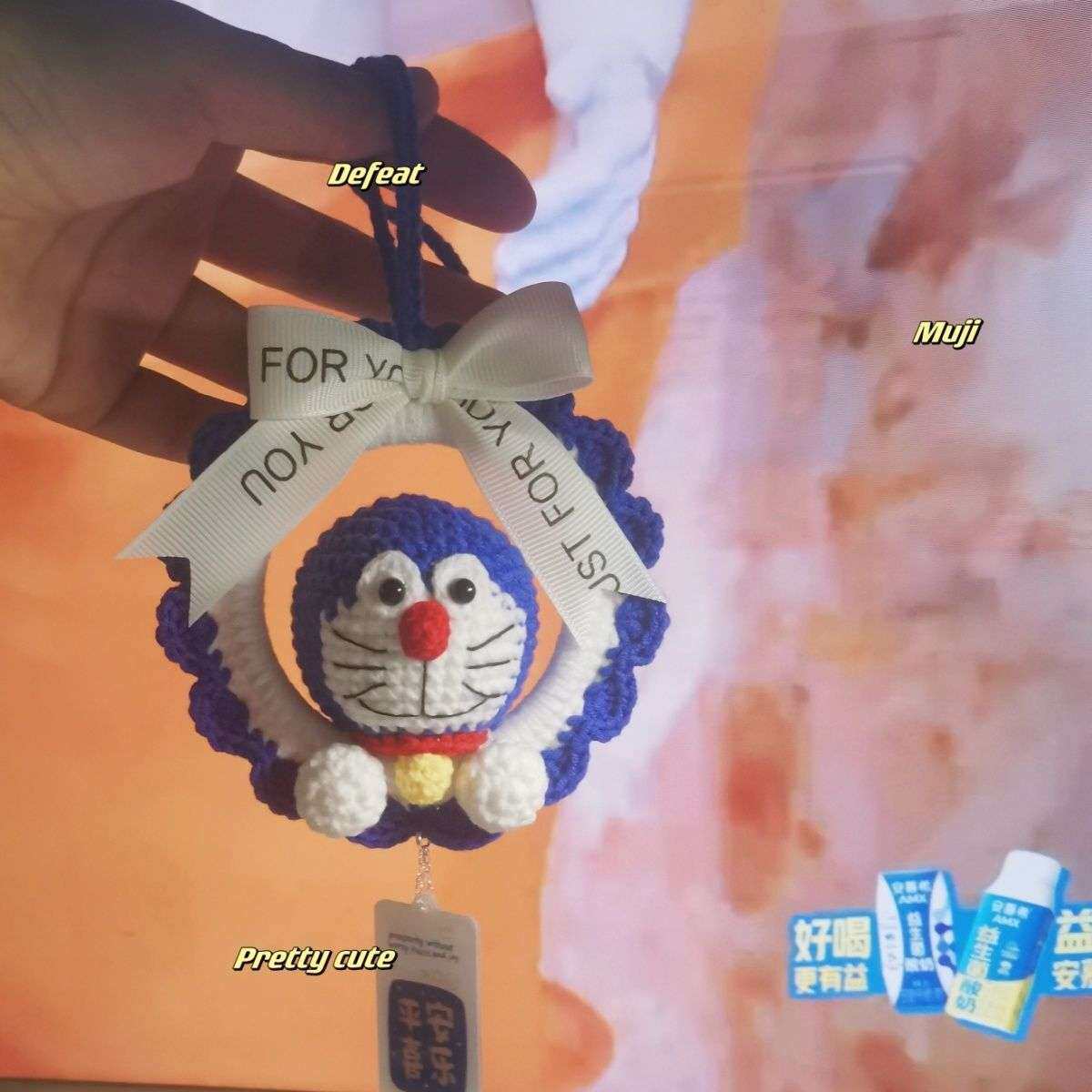哆啦a梦车挂件成品纯手工钩织卡通可爱蓝胖子挂件创意车内装饰