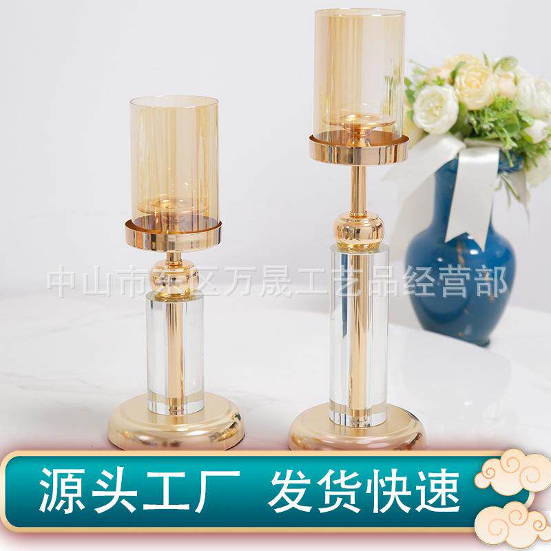 北欧轻奢水晶烛台样板间客厅玄关水晶摆件家用烛光晚餐烂漫蜡烛台