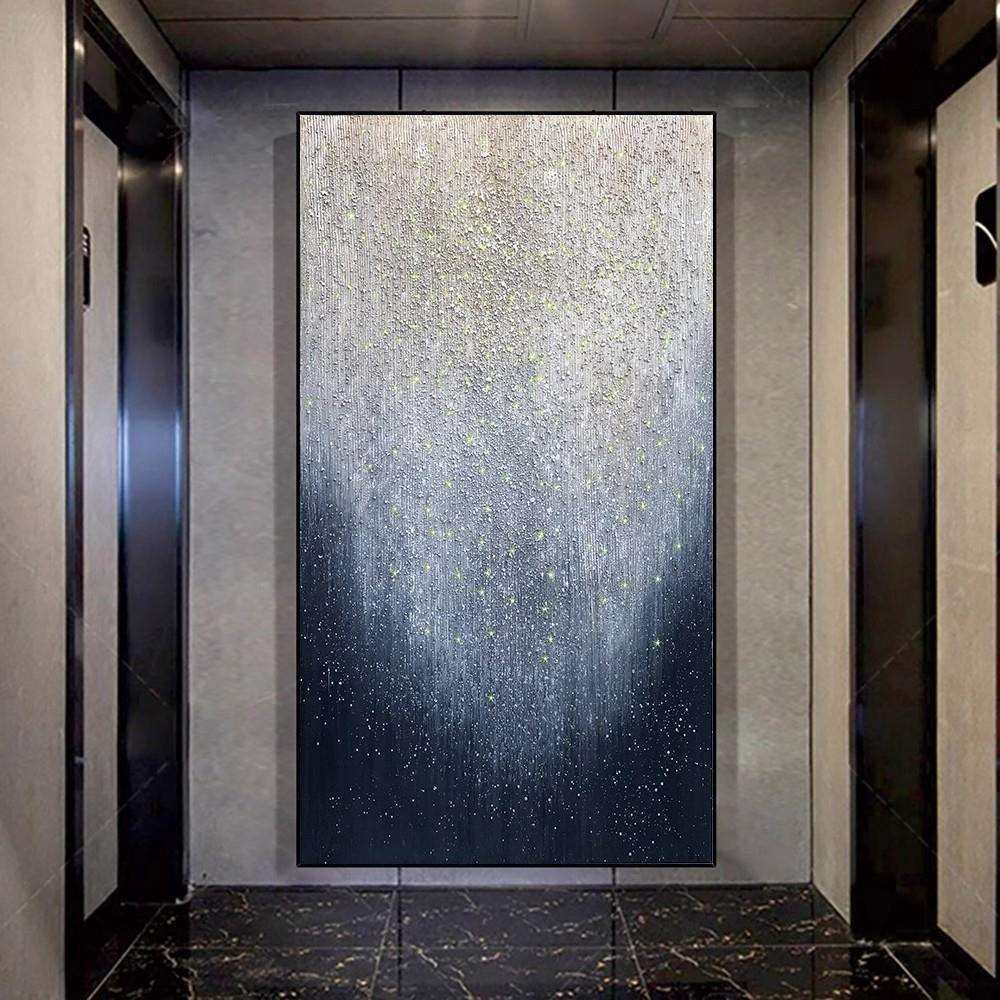 手绘油画星空闪耀现代轻奢玄关装饰画餐厅挂画走廊入户玄关肌理画