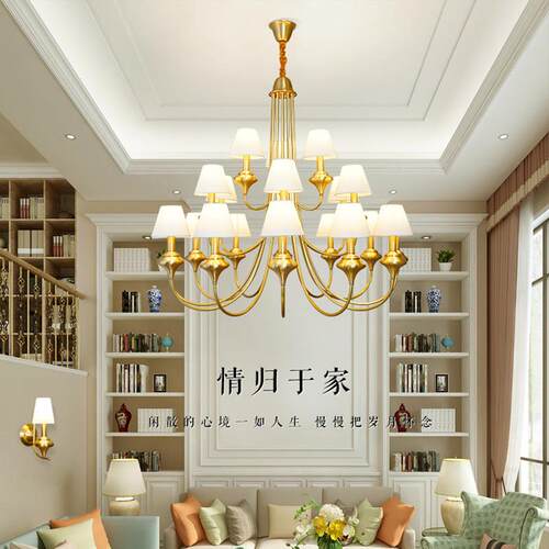 客厅吊灯复式楼别墅大吊灯三层全铜灯美式乡村北欧跃层楼梯吊灯