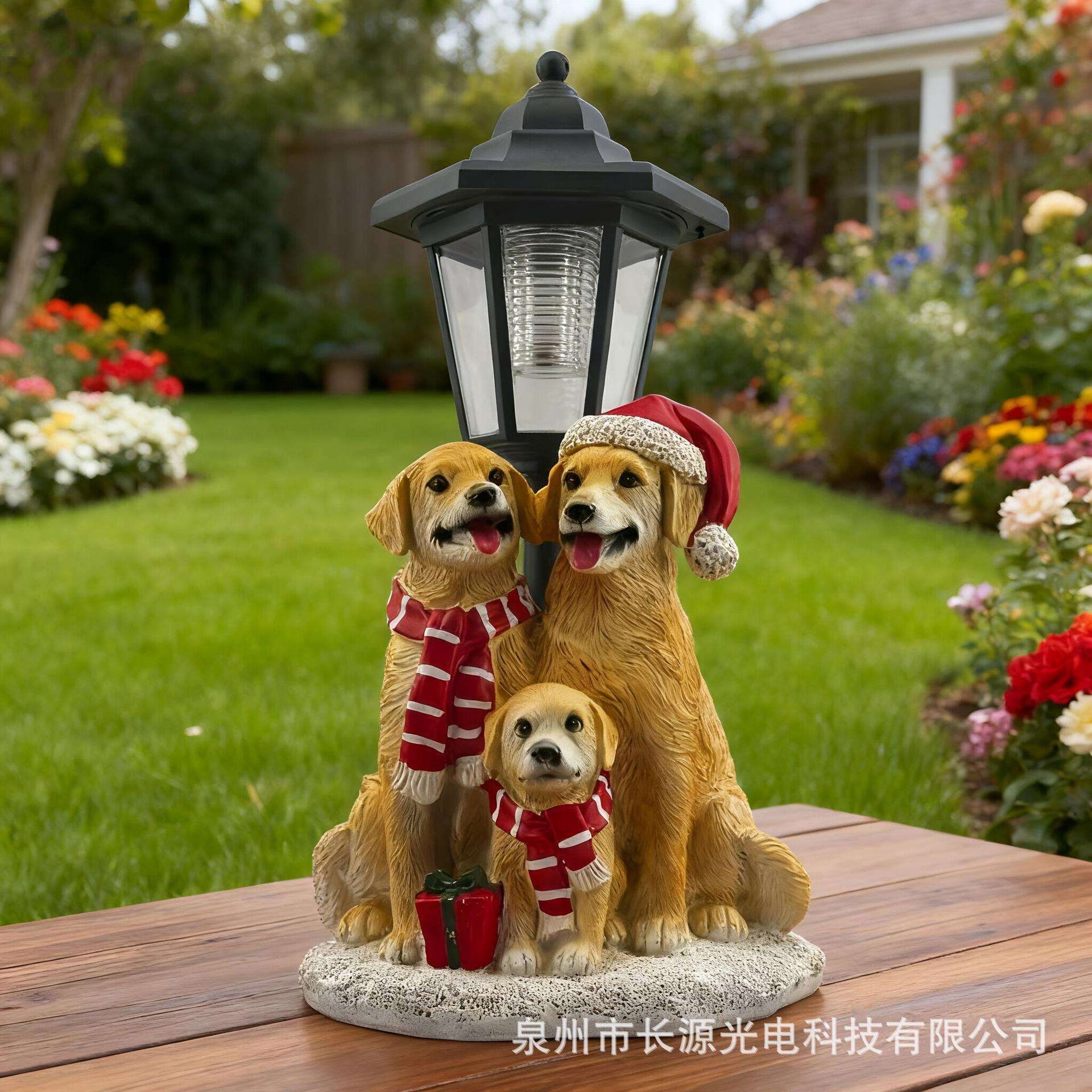 跨境新品圣诞狗狗带灯可爱小狗金毛犬树脂工艺品圣诞装饰品氛围灯