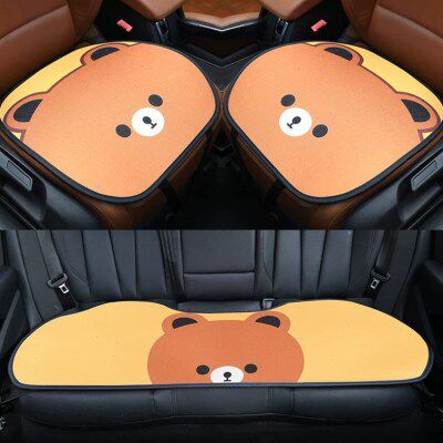 可爱后排坐垫亚麻单片防滑四季棉麻汽车坐垫座垫卡通女车垫三件套