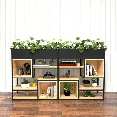 花架现代简约铁艺花架隔断屏风书架矮客厅落地实木隔板绿萝置物架