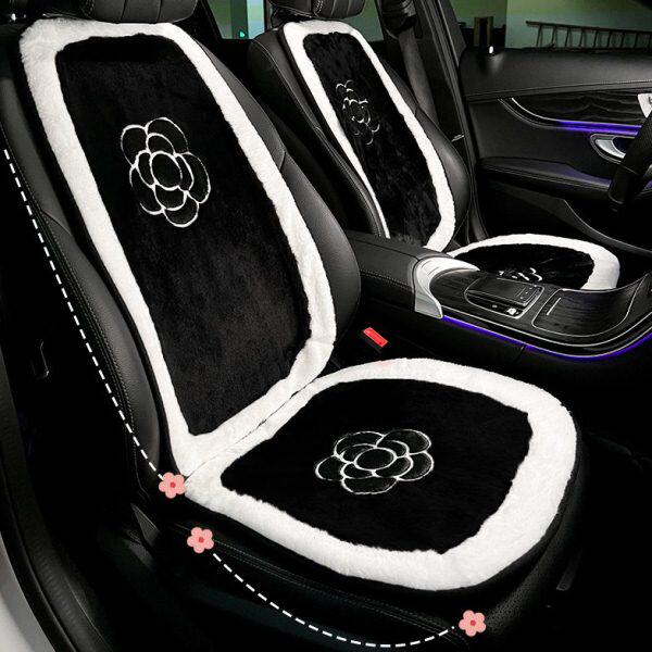 汽车坐垫简约毛绒车用车载座垫加厚保暖靠垫靠背山茶花屁垫女冬季