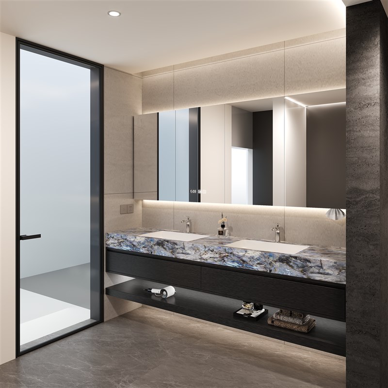 奢石浴室c柜组合卫生间洗漱台岩板无缝陶瓷一体盆洗手洗脸池定制