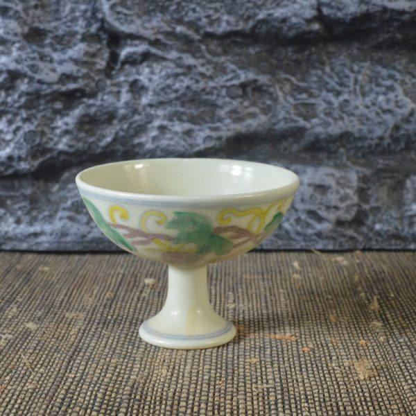 仿古瓷器 复古做旧明成化风格  斗彩葡萄纹高足杯 古董古玩收藏品