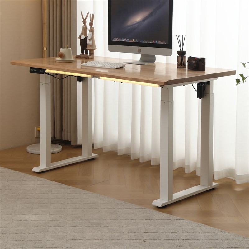 实木电动升降桌新款四立柱双电机办公桌学生家用书桌可升降电脑桌