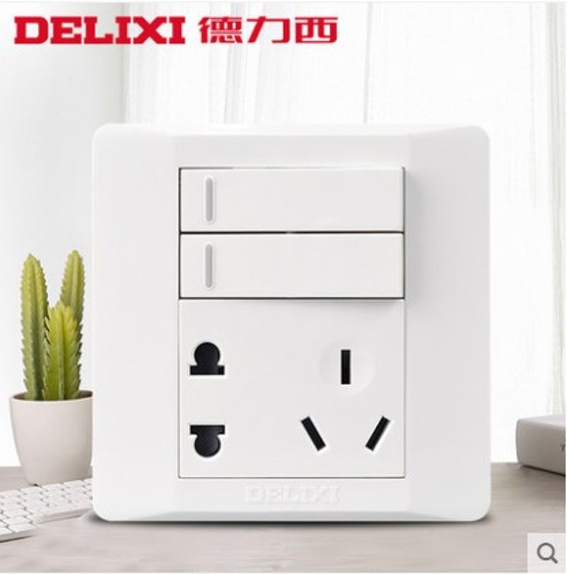 德力西带开关插座 二开五孔双控 2开5孔二三插两位开电源86型面板
