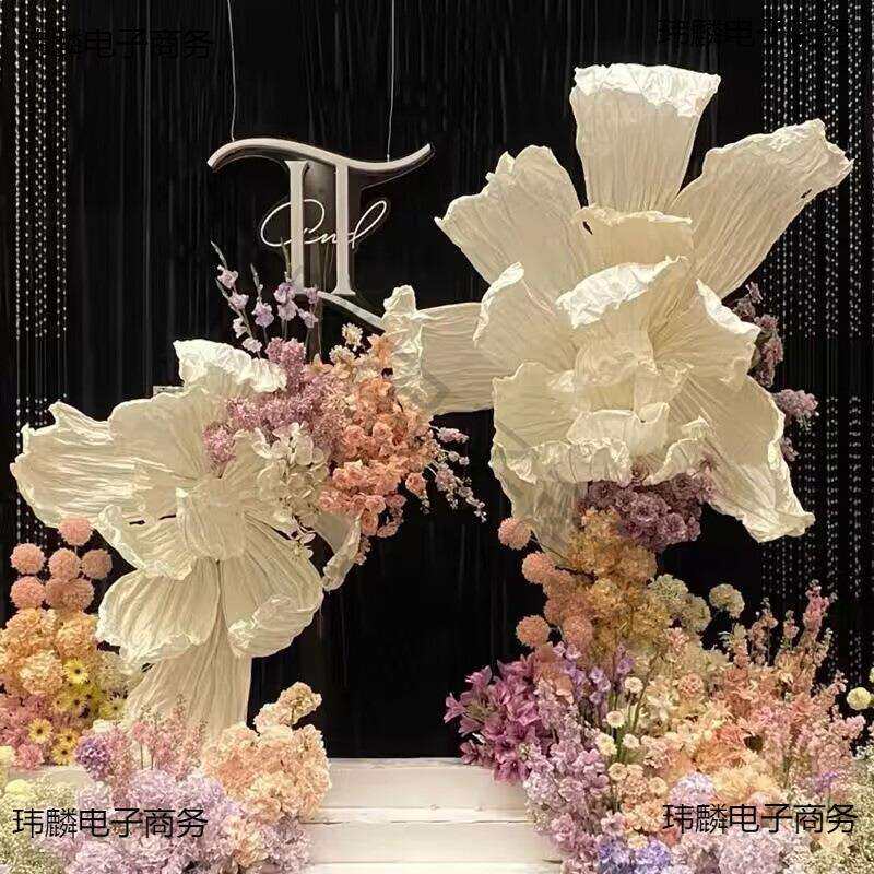 新款婚礼纸艺花巨型纸花手工褶皱美塑花大型婚礼背景定 制现场布