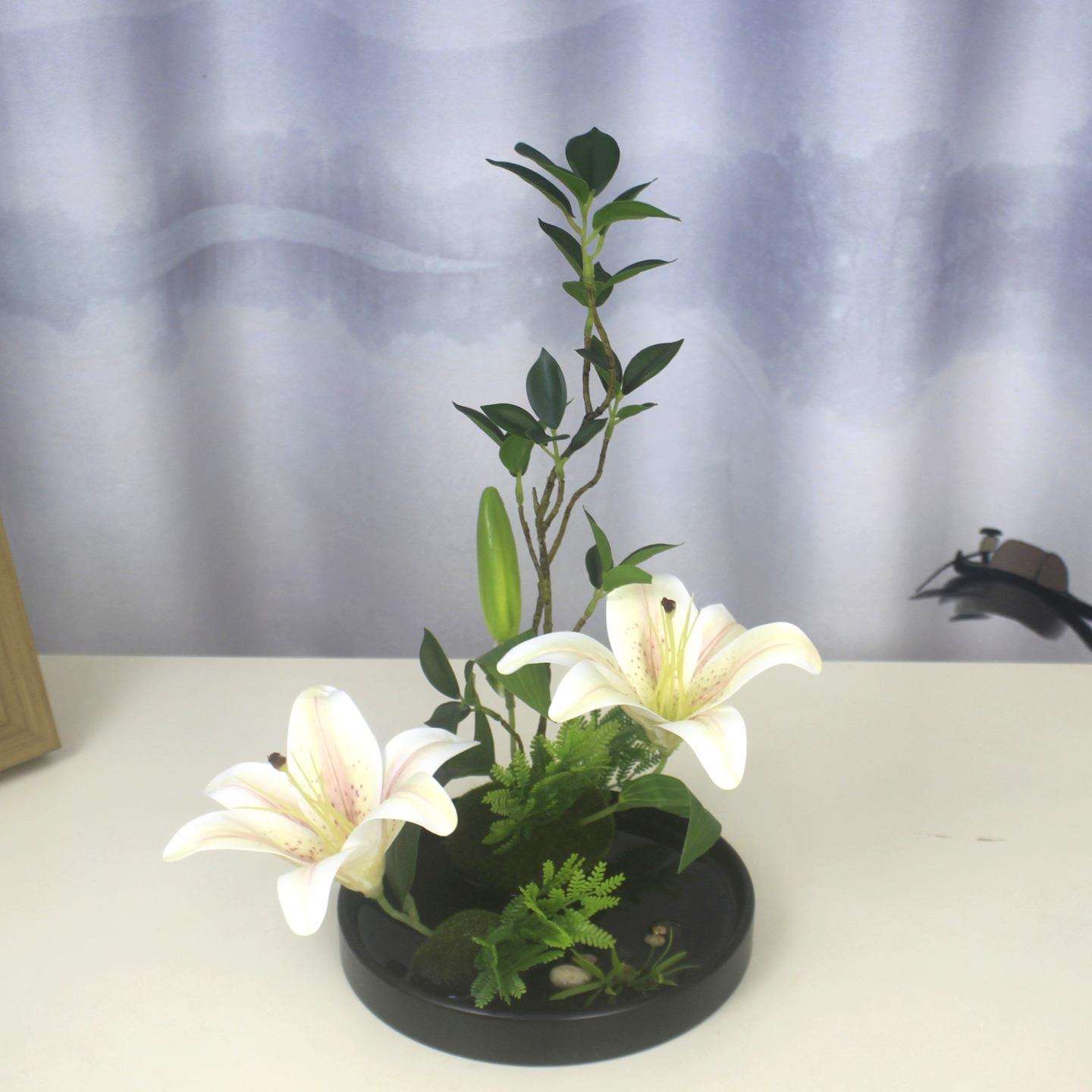 新中式圆桌转盘餐桌花摆花客厅装饰花艺桌面假花会议桌摆件结婚花