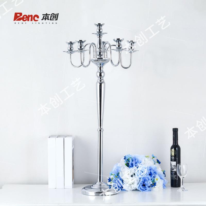 酒店用品婚庆道具铁艺金属烛台落地蜡烛台婚礼现场银色摆件家居