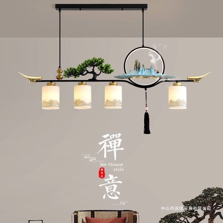 新中式茶室茶桌茶台禅意吊灯中式中国风长条餐吊灯书房吧台灯具