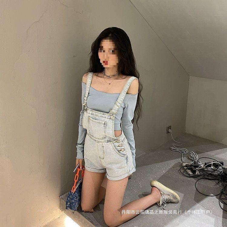 韩版宽松牛仔背带裤女2024夏季新款洋气减龄显瘦设计感阔腿短裤潮