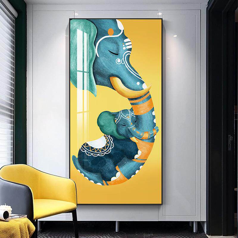 简约现代玄关装饰画招财客厅过道墙壁画大幅走廊竖版挂画大象壁画