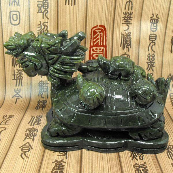 岫玉五子龙龟龙头龟母子龟装饰玉石摆件客厅玉雕工艺平安饰品礼品