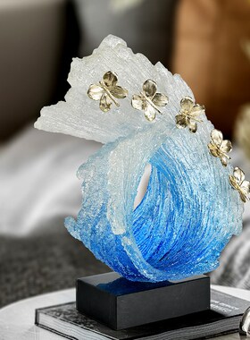 透明树脂海浪造型装饰工艺品x样板房边几柜现代抽象雕塑艺术摆件